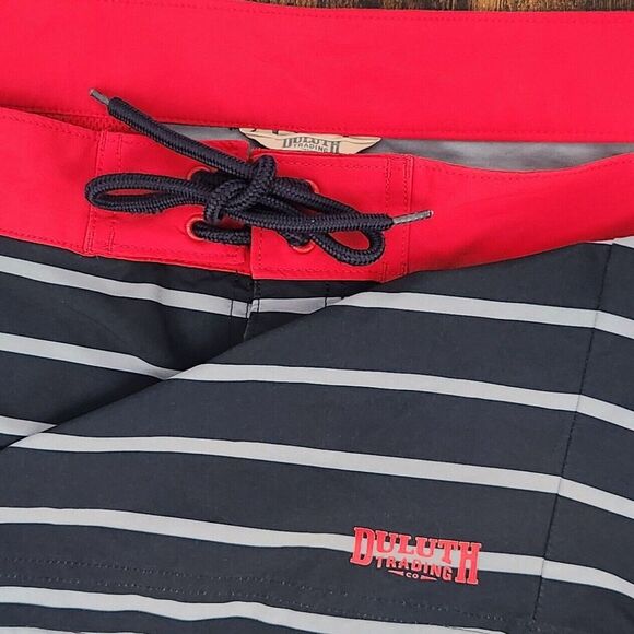 Duluth Trading Co Striped Board Shorts Swim Trunks Mens Size 48 Black‎ 9" Inseam - Picture 1 of 8